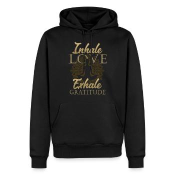 Inhale Love Exhale Gratitude - Yoga Namaste Chakra - Männer Premium Bio Hoodie - Schwarz - Vorne - Nico (187cm)