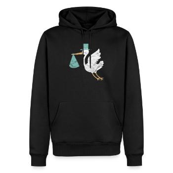 Geburt schwanger Baby Sohn Storch Geschenk Taufe - Männer Premium Bio Hoodie - Schwarz - Vorne - Nico (187cm)