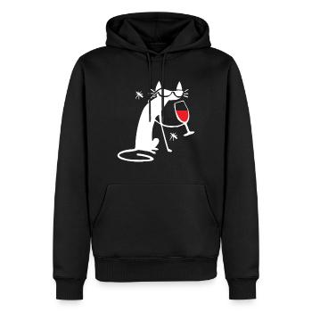 Drôle chat rouge vin vin vin chemise fous chats - Sweat à capuche Premium bio Homme - noir - Devant - Nico (187cm)