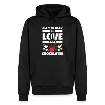 Cute All You Need is Love and Chocolates T-Shirt - Men’s Premium Organic Hoodie - black - Front - Nico (187cm)