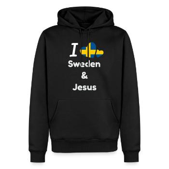 J'aime la Suède et Jésus - Christ et la Suède - Sweat à capuche Premium bio Homme - noir - Devant - Nico (187cm)