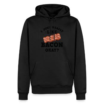 Lustig, ich mag Bacon einfach gut? T-Shirt - Männer Premium Bio Hoodie - Schwarz - Vorne - Nico (187cm)