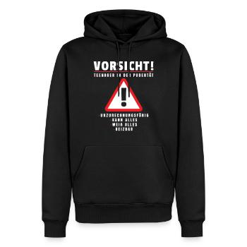 Adolescent en cadeau de chemise de puberté Attention! - Sweat à capuche Premium bio Homme - noir - Devant - Nico (187cm)