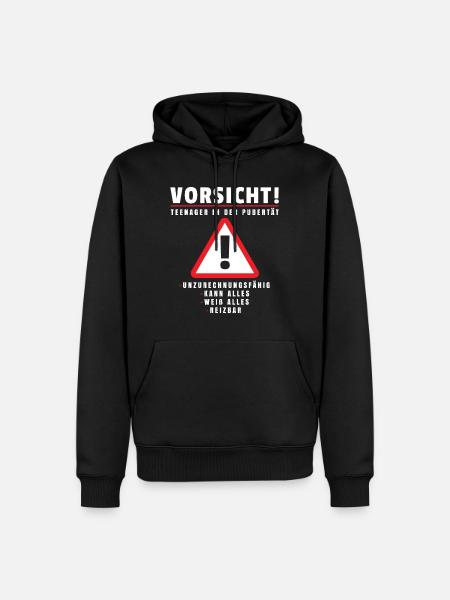 Teenager in Pubertät Shirt Geschenk Achtung! - Männer Premium Bio Hoodie - Schwarz
