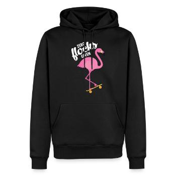 Zero Flocks Given . Flamingo With Skateboard - Männer Premium Bio Hoodie - Schwarz - Vorne - Nico (187cm)