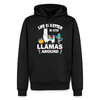 Life is Better with Llama around - Männer Premium Bio Hoodie - Schwarz - Vorne - Nico (187cm)