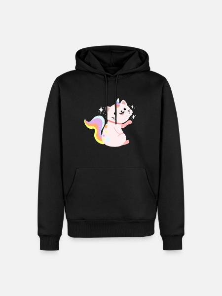 Siddende Caticorn - Funny Caticorn Kat - Herre Premium økologisk hoodie - sort