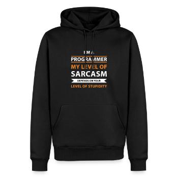 Mein Sarkasmus hängt von dir ab - Männer Premium Bio Hoodie - Schwarz - Vorne - Nico (187cm)