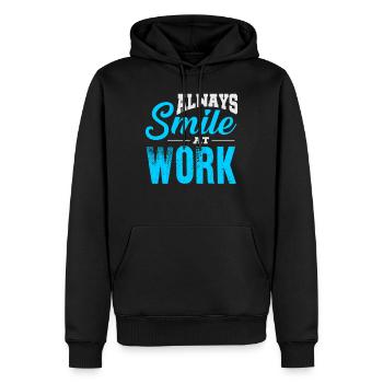 Happy (at work) - Men’s Premium Organic Hoodie - black - Front - Nico (187cm)