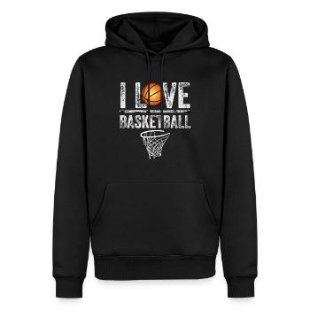 J'aime le basketball - Sweat à capuche Premium bio Homme - noir - Devant - Nico (187cm)