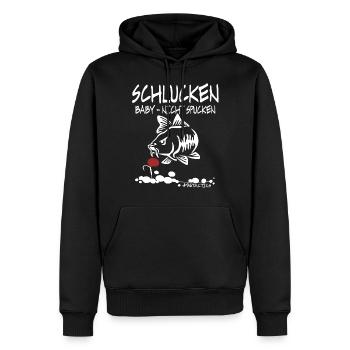 SCHLUCKEN BABY NICHT SPUCKEN - KARPFEN ANGLER - Männer Premium Bio Hoodie - Schwarz - Vorne - Nico (187cm)