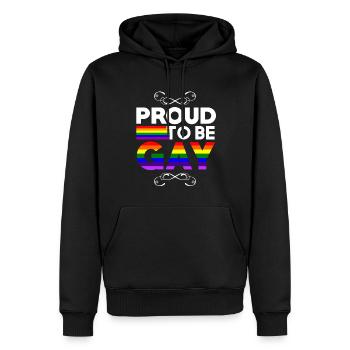 Fier d'être gay - Sweat à capuche Premium bio Homme - noir - Devant - Nico (187cm)
