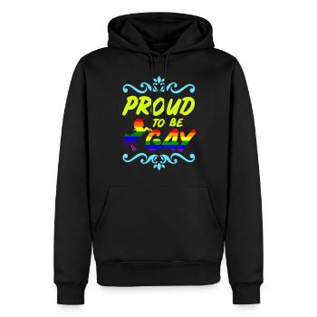Fier d'être gay - Sweat à capuche Premium bio Homme - noir - Devant - Nico (187cm)