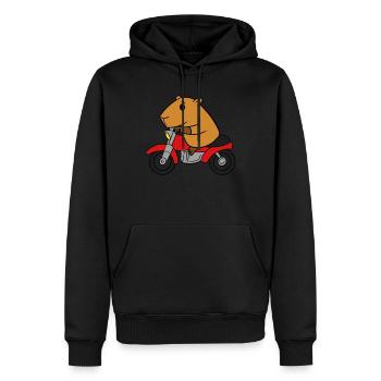 Capybara Riding Motorcycle T-Shirt Funny Rodent - Men’s Premium Organic Hoodie - black - Front - Nico (187cm)