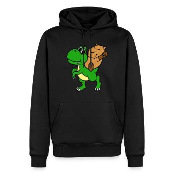Capybara Riding T-Rex T-Shirt Rodent Animal - Men’s Premium Organic Hoodie - black - Front - Nico (187cm)