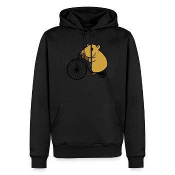 Capybara, das Retro- Fahrrad mit großem Rad fährt - Männer Premium Bio Hoodie - Schwarz - Vorne - Nico (187cm)