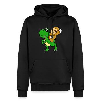 Sloth Riding T-Rex T-Shirt Funny Cute Sloth - Men’s Premium Organic Hoodie - black - Front - Nico (187cm)