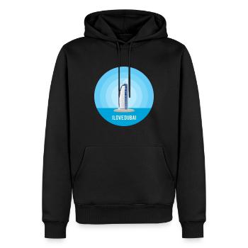 J'aime Dubaï - Sweat à capuche Premium bio Homme - noir - Devant - Nico (187cm)