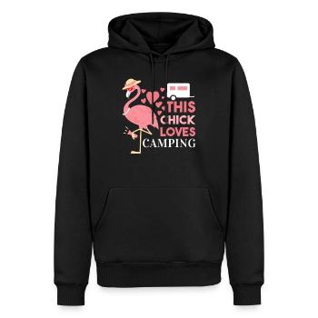 Drôle de camping flamant rose Ce poussin aime le camping - Sweat à capuche Premium bio Homme - noir - Devant - Nico (187cm)