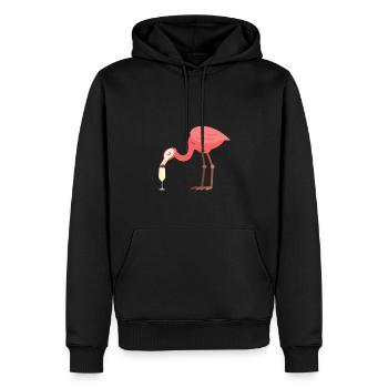 Flamant rose buvant du vin mousseux - Sweat à capuche Premium bio Homme - noir - Devant - Nico (187cm)