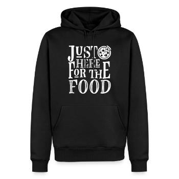 Juste pour manger ici - Pizza - Sweat à capuche Premium bio Homme - noir - Devant - Nico (187cm)