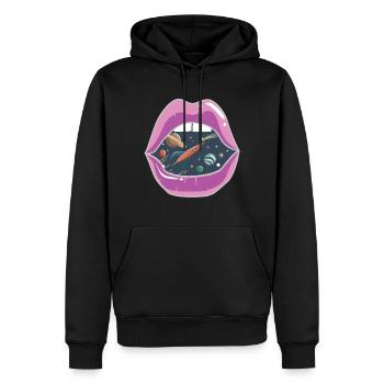 Lèvres roses / Espace - Sweat à capuche Premium bio Homme - noir - Devant - Nico (187cm)