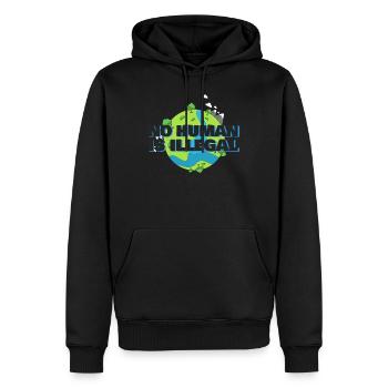 No Human Is illegal - Anti Racism Women | Men - Männer Premium Bio Hoodie - Schwarz - Vorne - Nico (187cm)