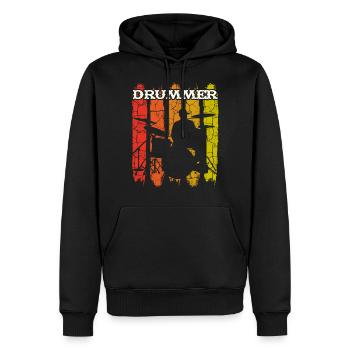 Musicien de batteur rétro vintage - Sweat à capuche Premium bio Homme - noir - Devant - Nico (187cm)