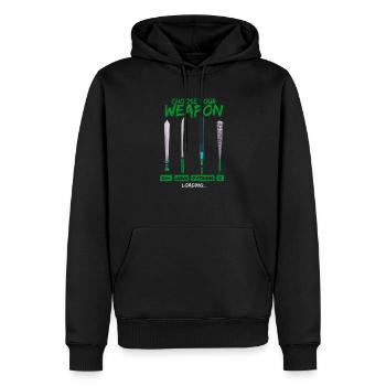 Cool Programmer Shirt Choose Your Weapon C++ Java - Männer Premium Bio Hoodie - Schwarz - Vorne - Nico (187cm)