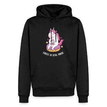 Coffee Is Real Magic - Coffee Unicorn Gift - Men’s Premium Organic Hoodie - black - Front - Nico (187cm)