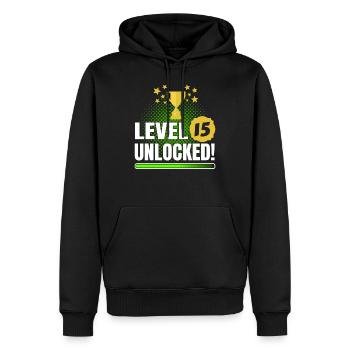 15. Geburtstag Zocker Gamer Level 15 Tshirt - Männer Premium Bio Hoodie - Schwarz - Vorne - Nico (187cm)