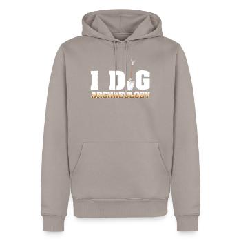 Archäologie Sammler - Männer Premium Bio Hoodie - Taupe - Vorne - Nico (187cm)
