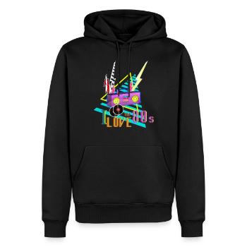 J'adore les années 80 j'aime la fête des années 80 stéréo - Sweat à capuche Premium bio Homme - noir - Devant - Nico (187cm)