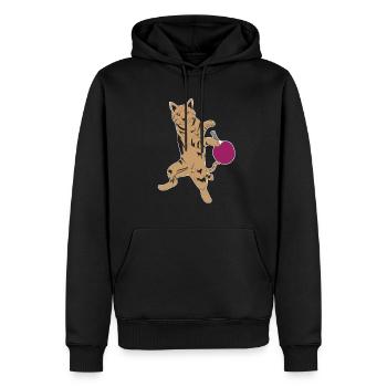 Chat de tennis de table - Sweat à capuche Premium bio Homme - noir - Devant - Nico (187cm)