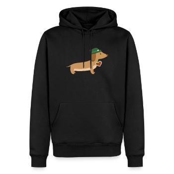 Teckel bavarois avec chapeau et cœur de pain d’épices - Sweat à capuche Premium bio Homme - noir - Devant - Nico (187cm)