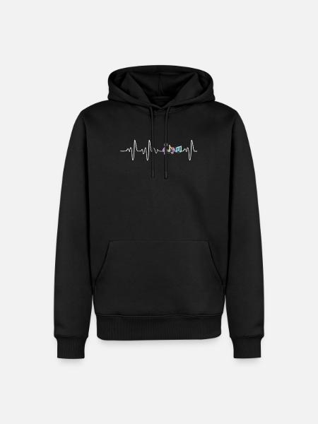 Herzschlag - Liebe - Musik - Männer Premium Bio Hoodie - Schwarz