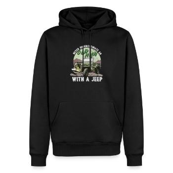 Alter Mann mit einem Jeep - Männer Premium Bio Hoodie - Schwarz - Vorne - Nico (187cm)