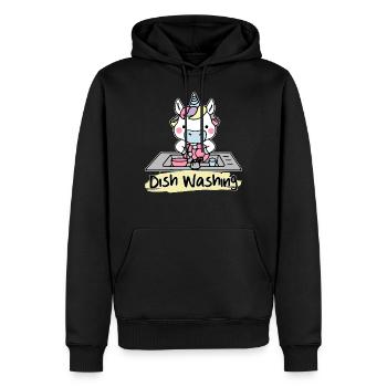 Dessins de vaisselle Licorne Licorne par AR - Sweat à capuche Premium bio Homme - noir - Devant - Nico (187cm)