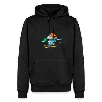 Chien chiot monte hiver ski départ cadeau comique - Sweat à capuche Premium bio Homme - noir - Devant - Nico (187cm)