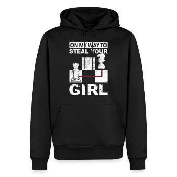 Schach, Humor, Dame, Pferd, Geschenk, Witzig, Dieb - Männer Premium Bio Hoodie - Schwarz - Vorne - Nico (187cm)