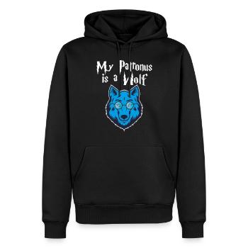 Mon patronus est un cadeau Wolf Wolf Wizad Blue Wolf - Sweat à capuche Premium bio Homme - noir - Devant - Nico (187cm)