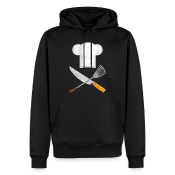 Koch Geschenk Chef Kochmütze Messer Bratpfanne - Männer Premium Bio Hoodie - Schwarz - Vorne - Nico (187cm)