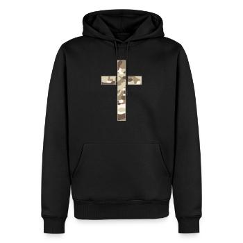 croix de soldat chrétien - Sweat à capuche Premium bio Homme - noir - Devant - Nico (187cm)