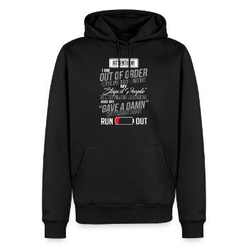 Je suis en rupture de stock jusqu'à nouvel ordre TShirt Gift - Sweat à capuche Premium bio Homme - noir - Devant - Nico (187cm)
