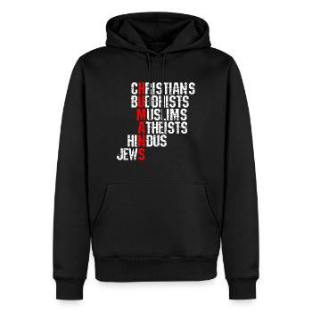 Humains - Religion Humain Paix Amour - Sweat à capuche Premium bio Homme - noir - Devant - Nico (187cm)