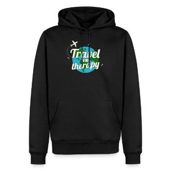 Reisen ist mein Therapie Traveller Wanderlust Shirt - Männer Premium Bio Hoodie - Schwarz - Vorne - Nico (187cm)