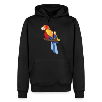Papageien Familie Mutter und Kind auf einem Ast - Männer Premium Bio Hoodie - Schwarz - Vorne - Nico (187cm)
