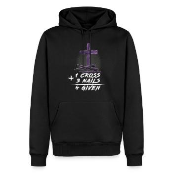 1 Kreuz + 3 Nägel = 4 gegeben - Männer Premium Bio Hoodie - Schwarz - Vorne - Nico (187cm)