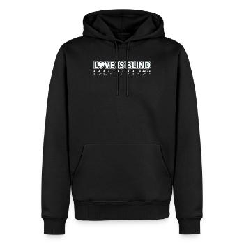 Liebe ist blindes T-Shirt Cooles Blindenschrift-Schreibens-Herz - Männer Premium Bio Hoodie - Schwarz - Vorne - Nico (187cm)