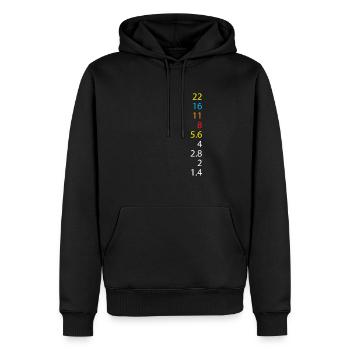 Photographie - Photographe Aperture Photographe Cadeau - Sweat à capuche Premium bio Homme - noir - Devant - Nico (187cm)